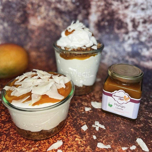 Veganer Cheesecake Mango Trifle - Marmeladenherz