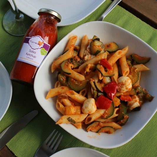 Schneller Genmüse Mozzarella Nudelsalat - Marmeladenherz