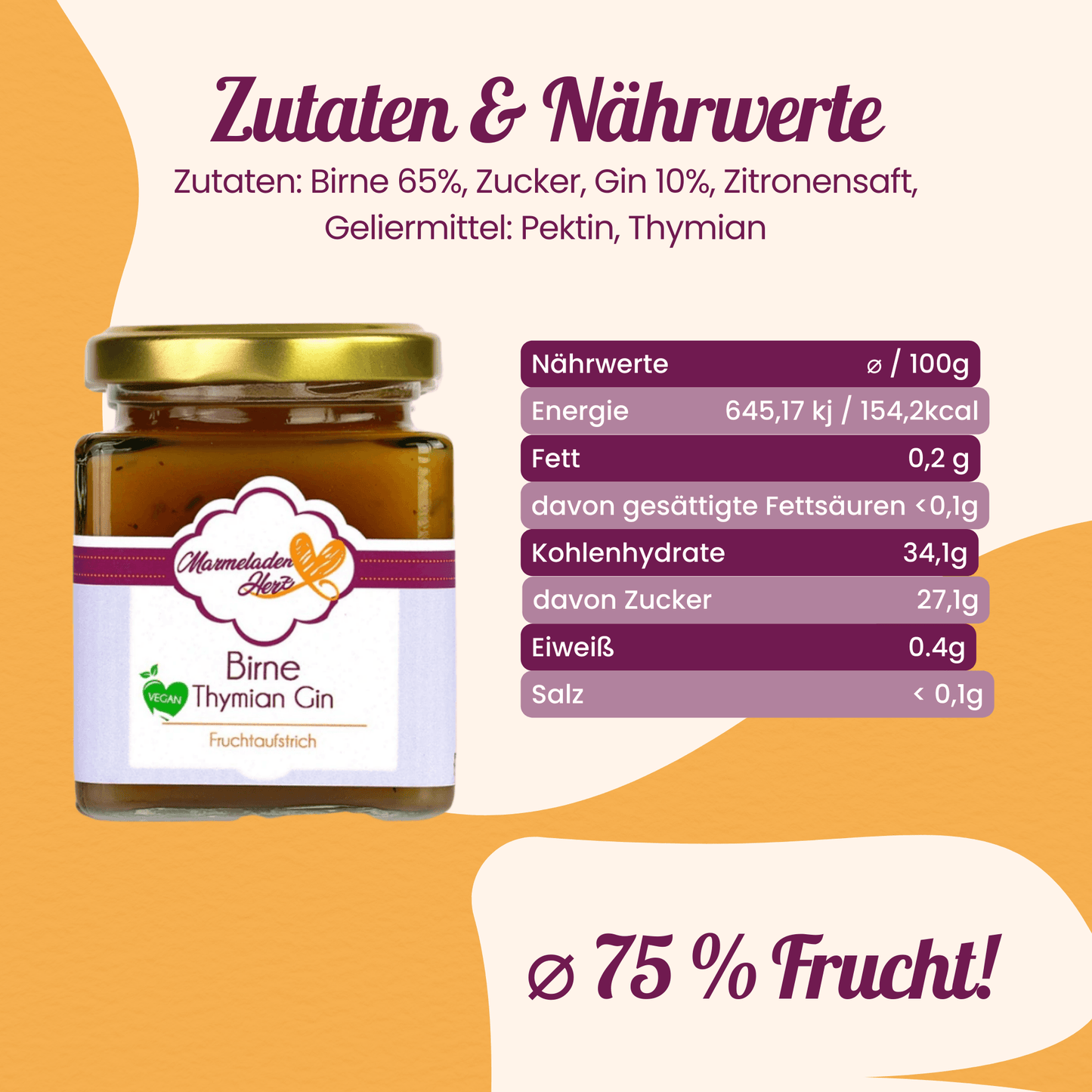 Birne Thymian Gin Fruchtaufstrich - Marmeladenherz